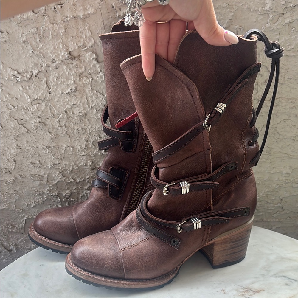 Freebird by Steven Brown Lace Up Boots with Distressed Leather